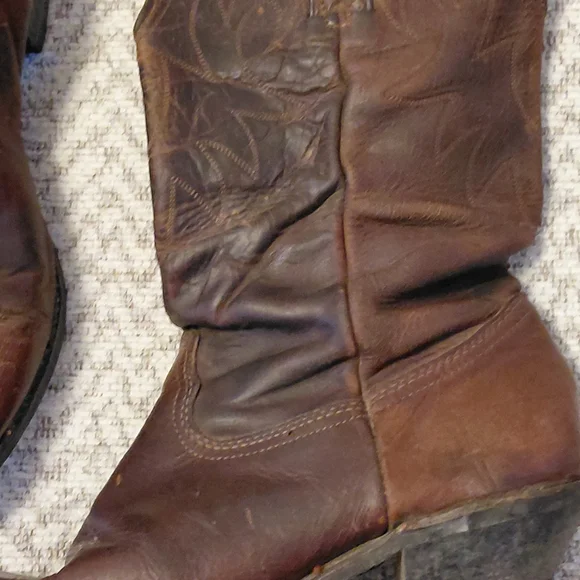 Vintage Ariat Slouch Brown 100% Leather Cowboy Boots Size 8.5 Womens - Picture 3 of 10